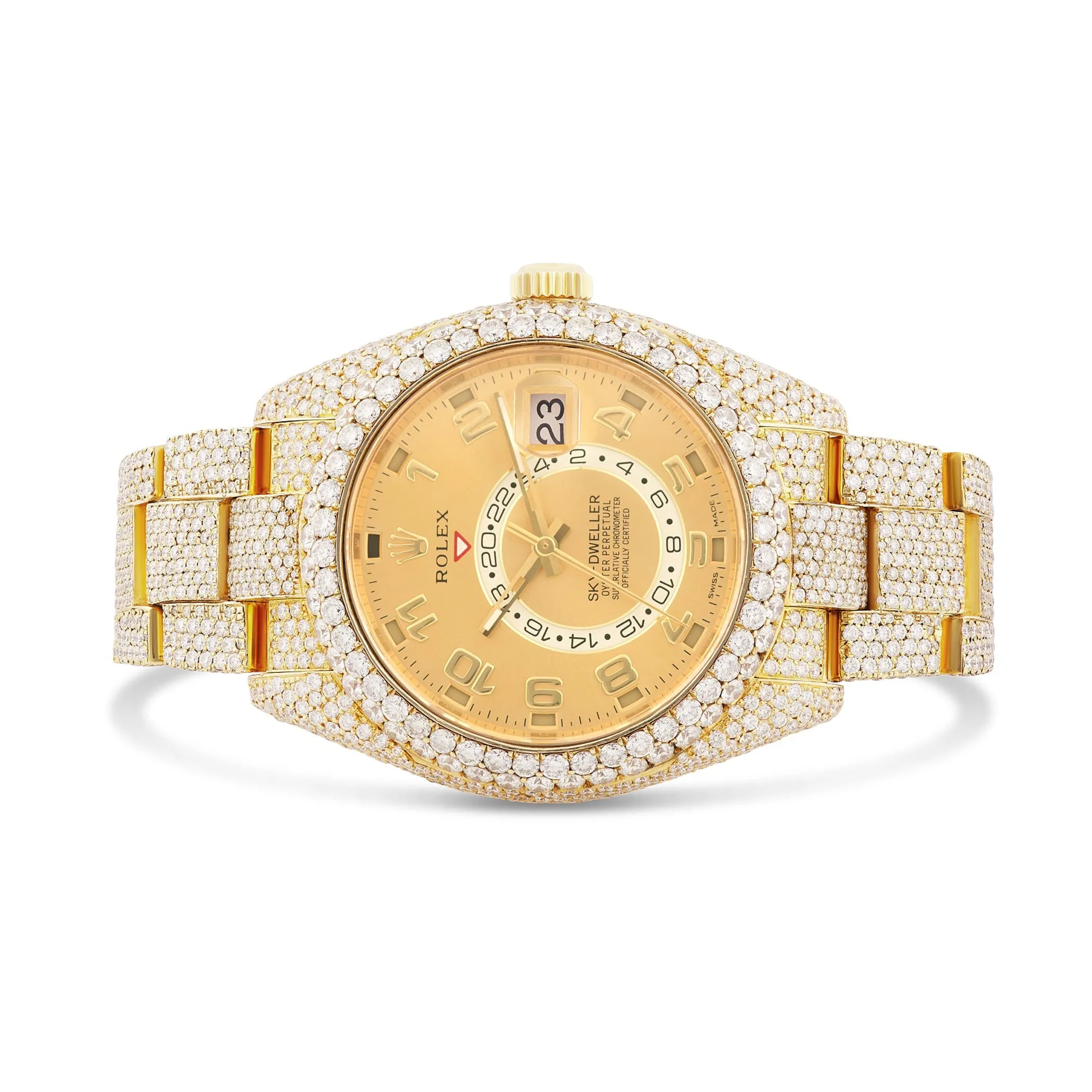 Full Diamond Rolex Sky-Dweller 42 mm with Champagne Dial