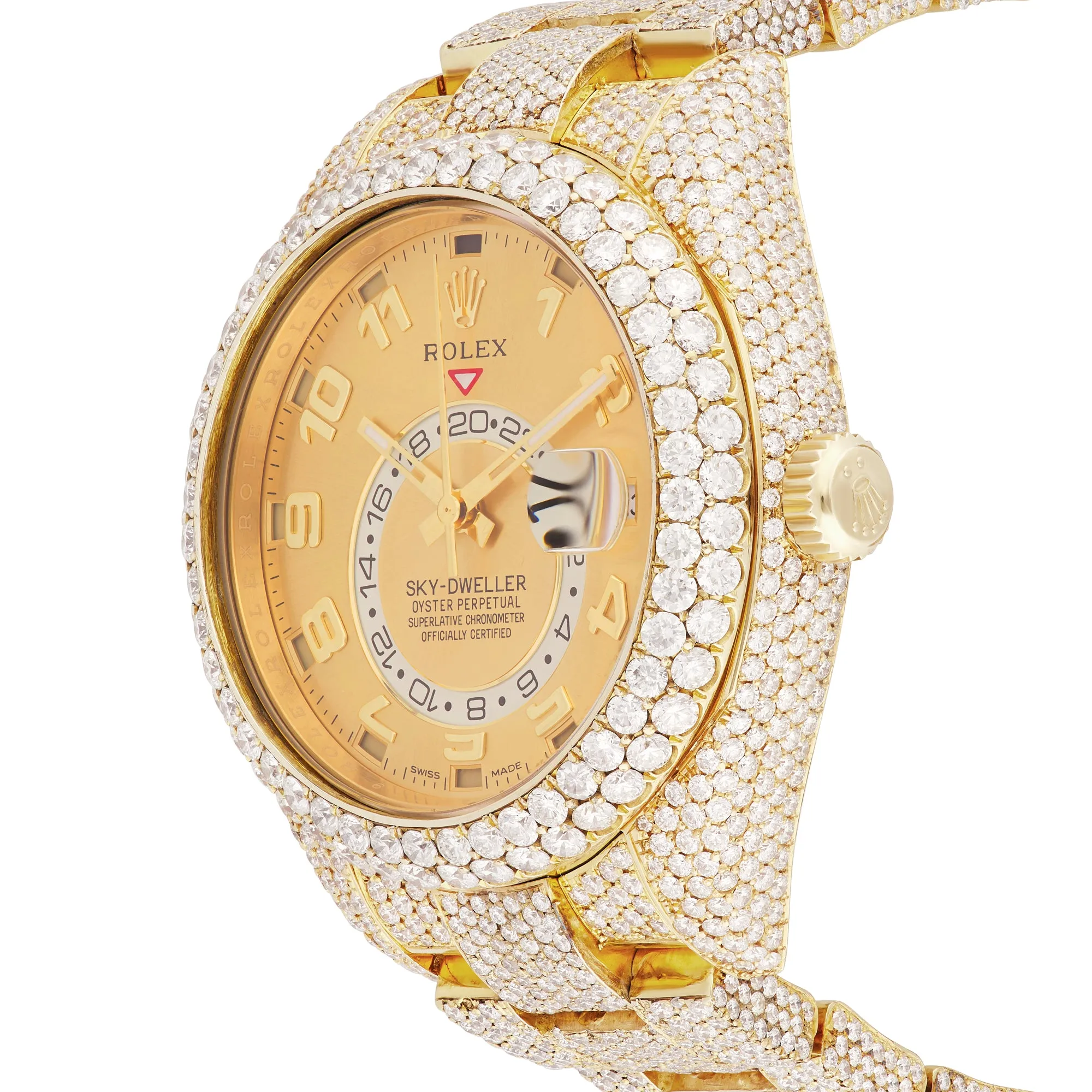 Full Diamond Rolex Sky-Dweller 42 mm with Champagne Dial