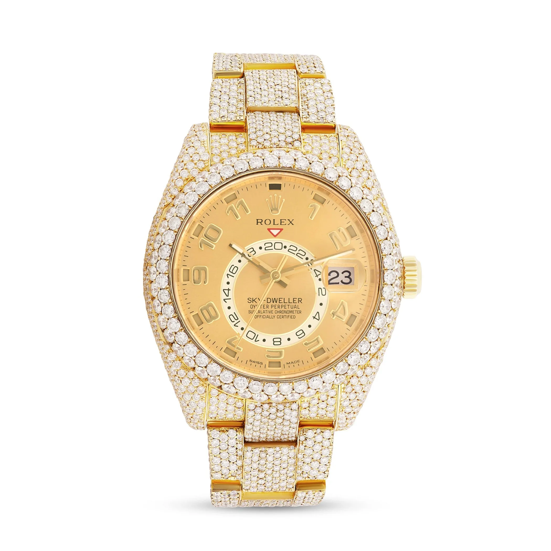 Full Diamond Rolex Sky-Dweller 42 mm with Champagne Dial