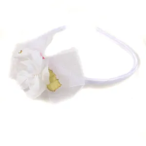 Girls Rose Flower Organza Bow Narrow Headband