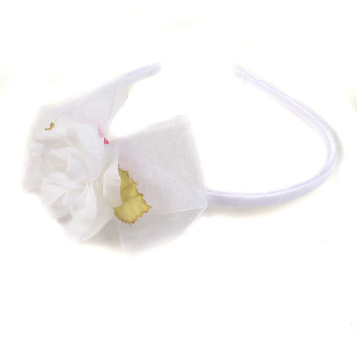 Girls Rose Flower Organza Bow Narrow Headband