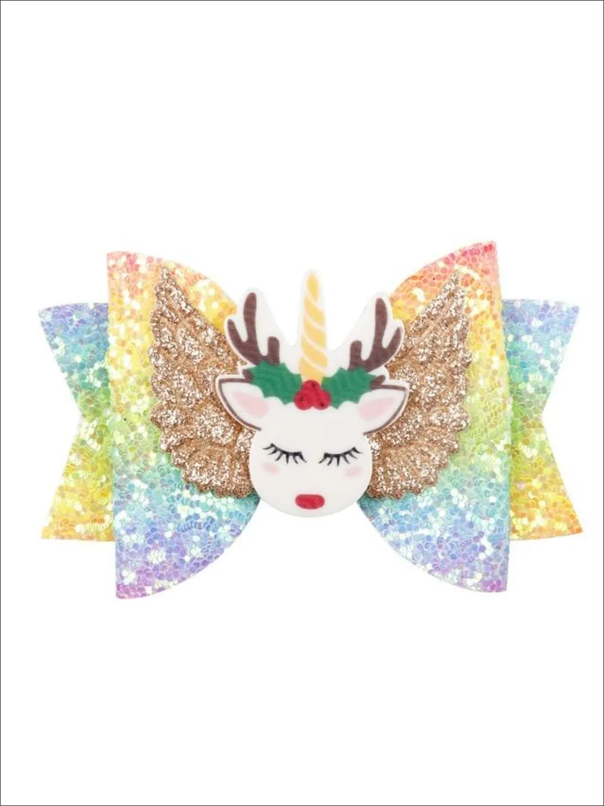 Girls Shiny Glitter Elk Unicorn Hair Bow