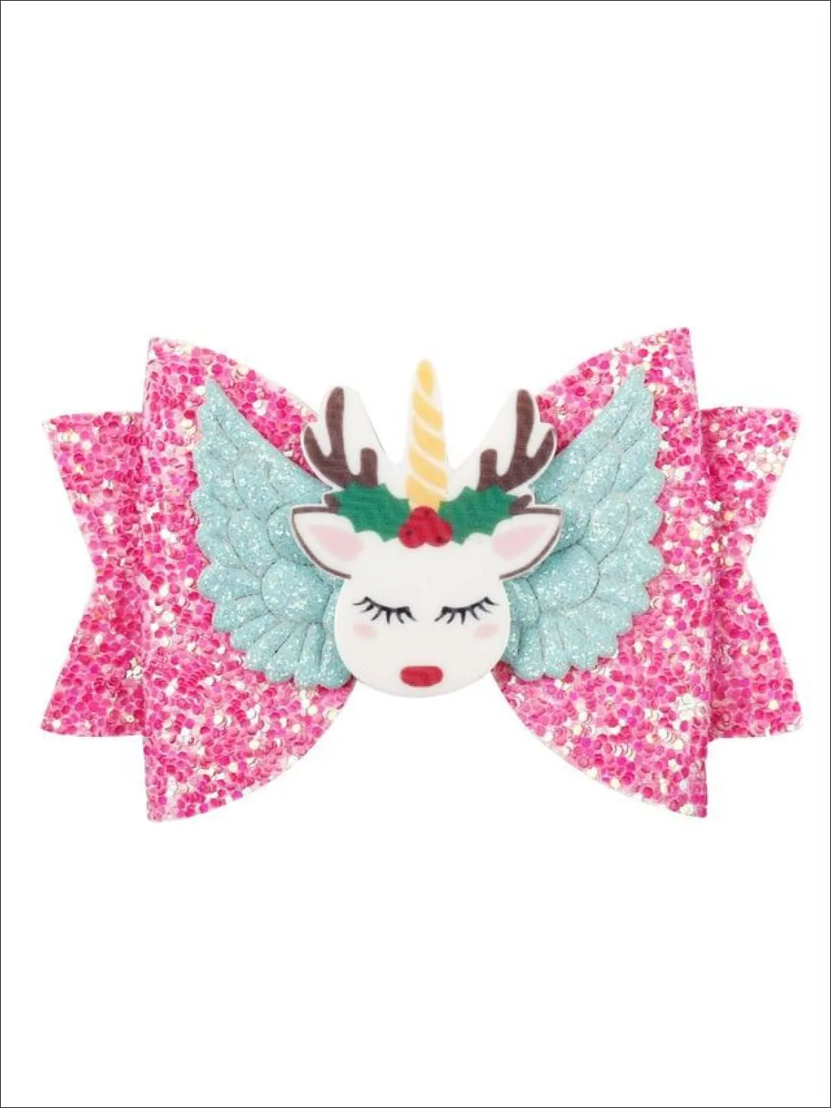 Girls Shiny Glitter Elk Unicorn Hair Bow