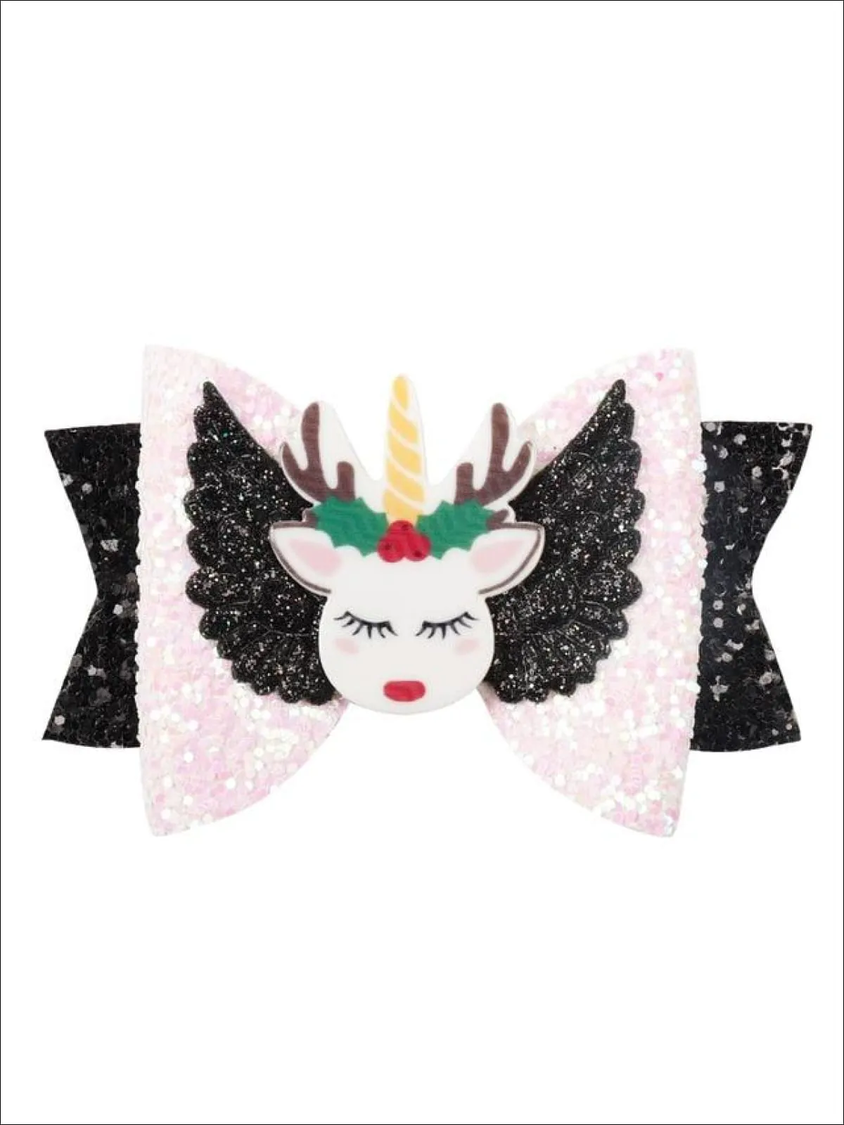 Girls Shiny Glitter Elk Unicorn Hair Bow