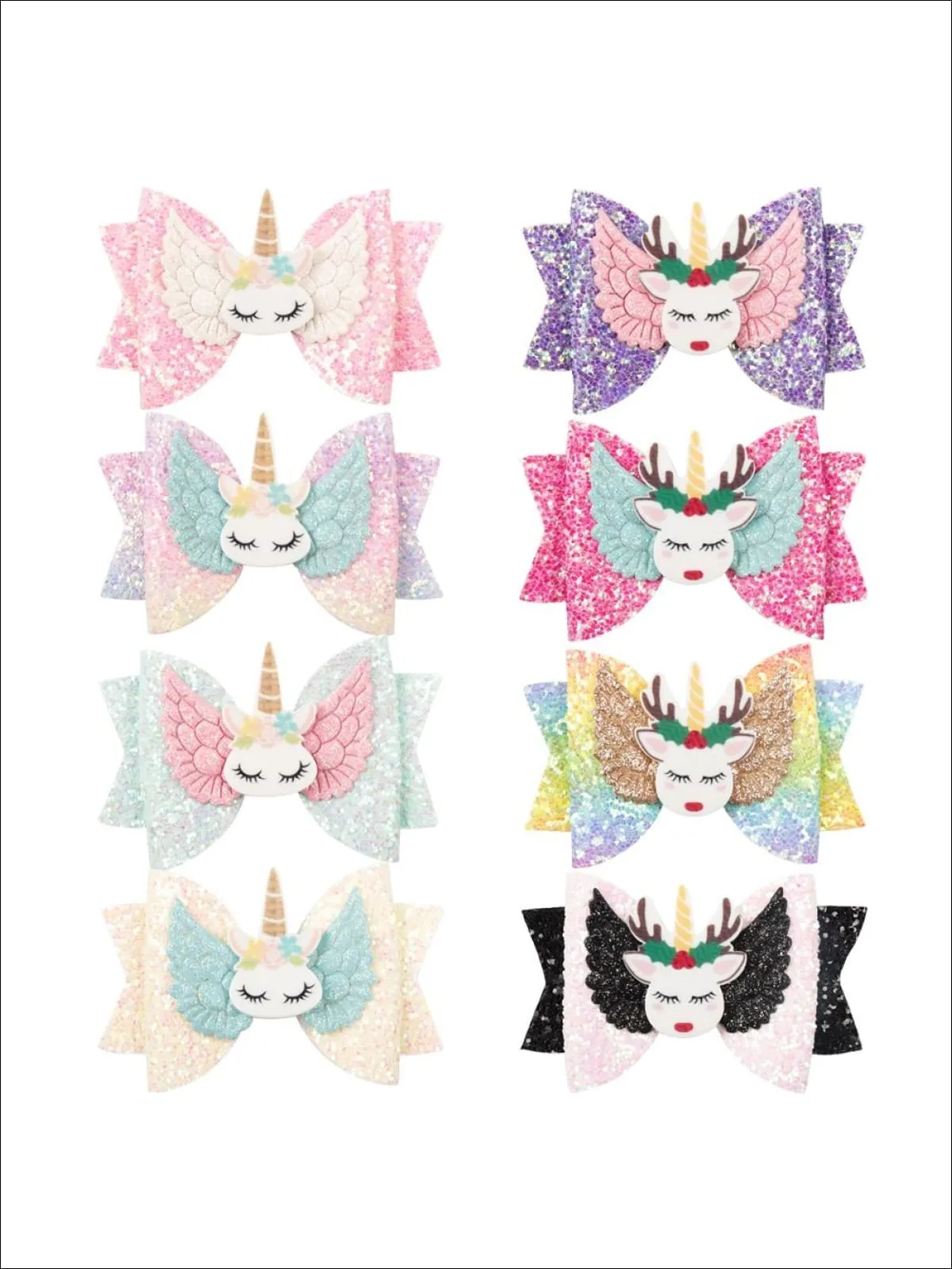 Girls Shiny Glitter Elk Unicorn Hair Bow