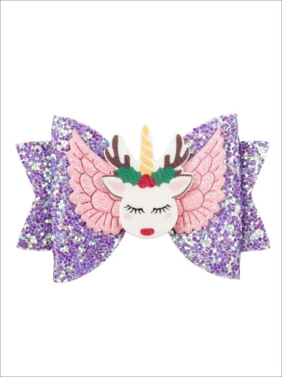 Girls Shiny Glitter Elk Unicorn Hair Bow