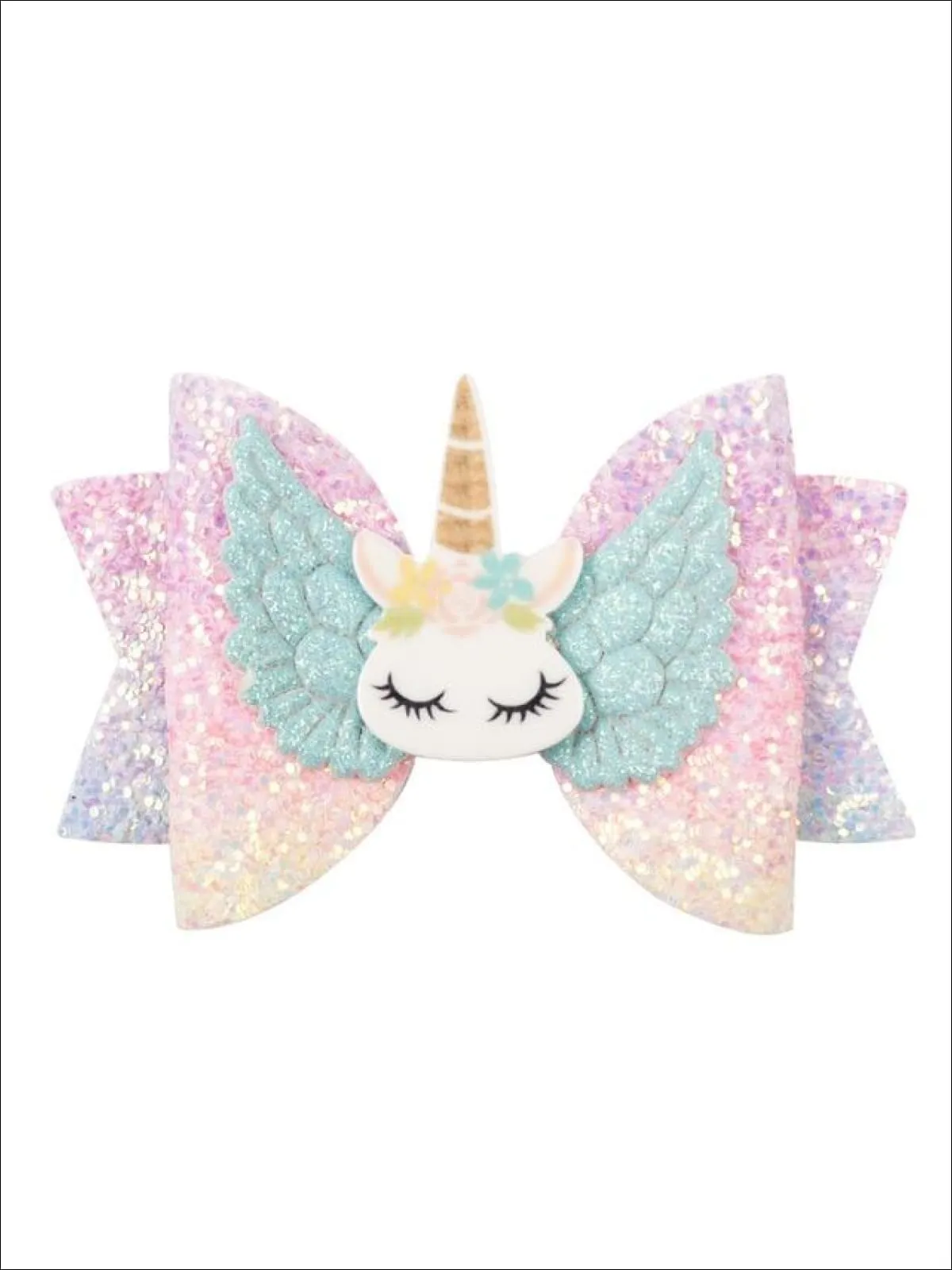 Girls Shiny Glitter Elk Unicorn Hair Bow