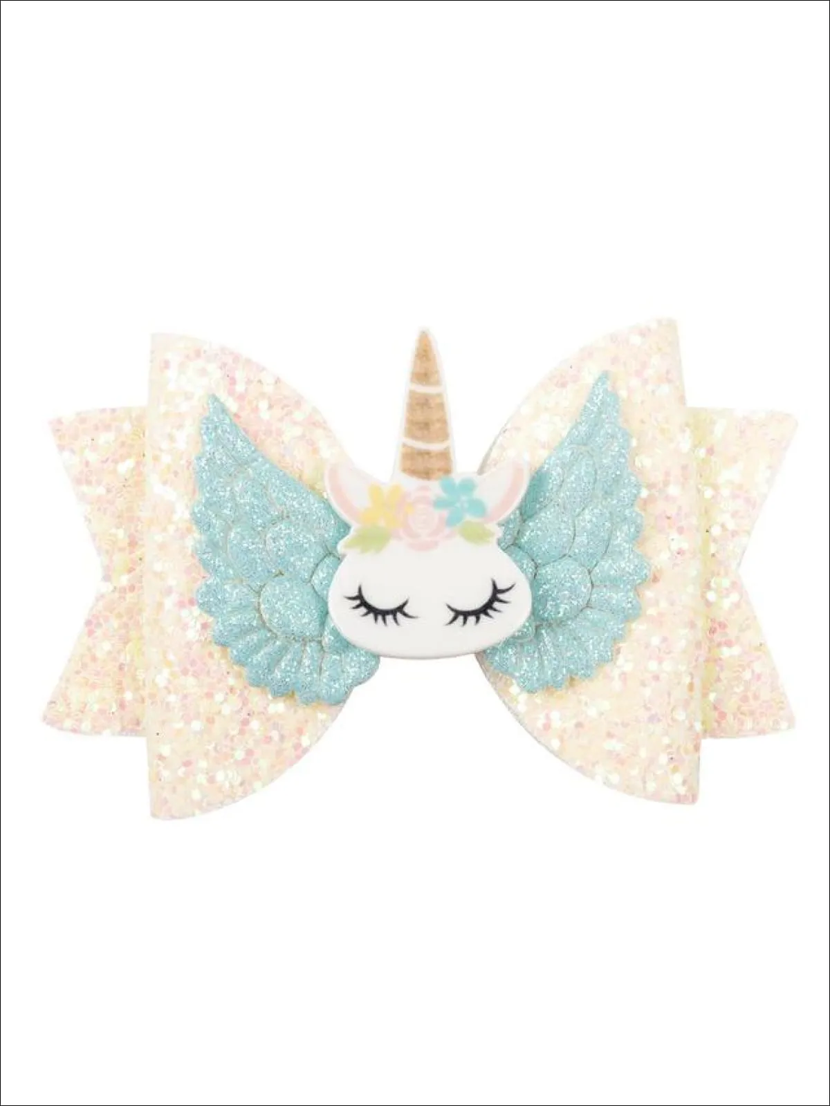 Girls Shiny Glitter Elk Unicorn Hair Bow