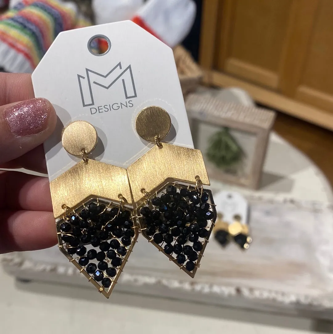 Gold & Black beaded earrings