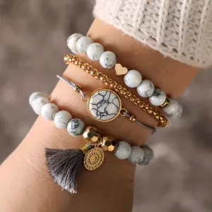 Gold & Grey Marble Bracelet Set