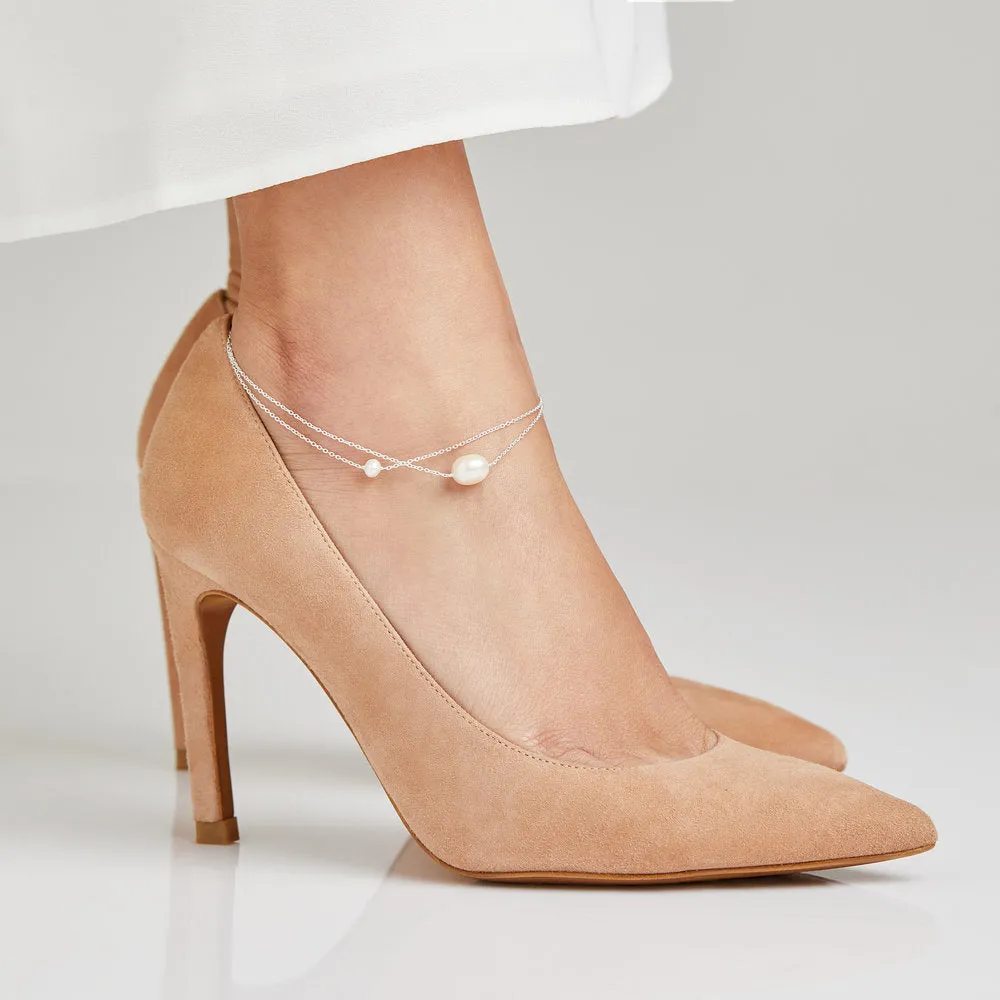 Gold Layered Large and Small Pearl Anklet