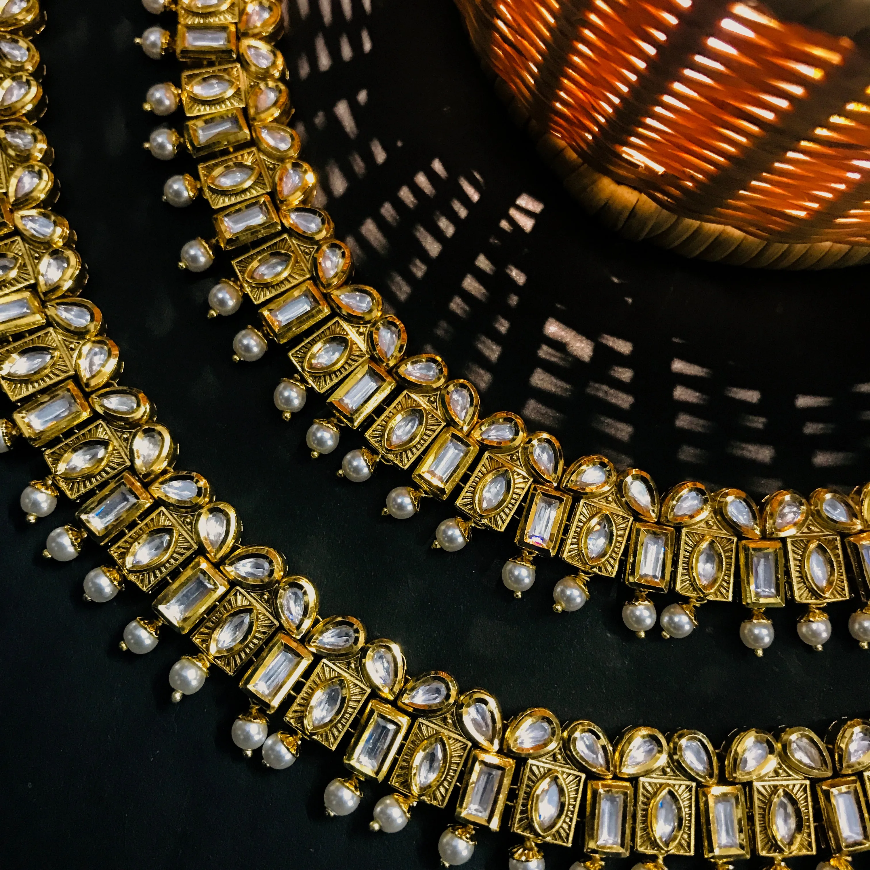 Gold Plated Anklet with Royal Kundan (Set of 2) - Design 4
