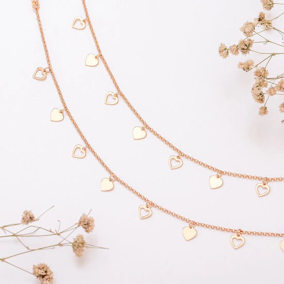 Golden Hearts 925 Sterling Silver Chain Anklet