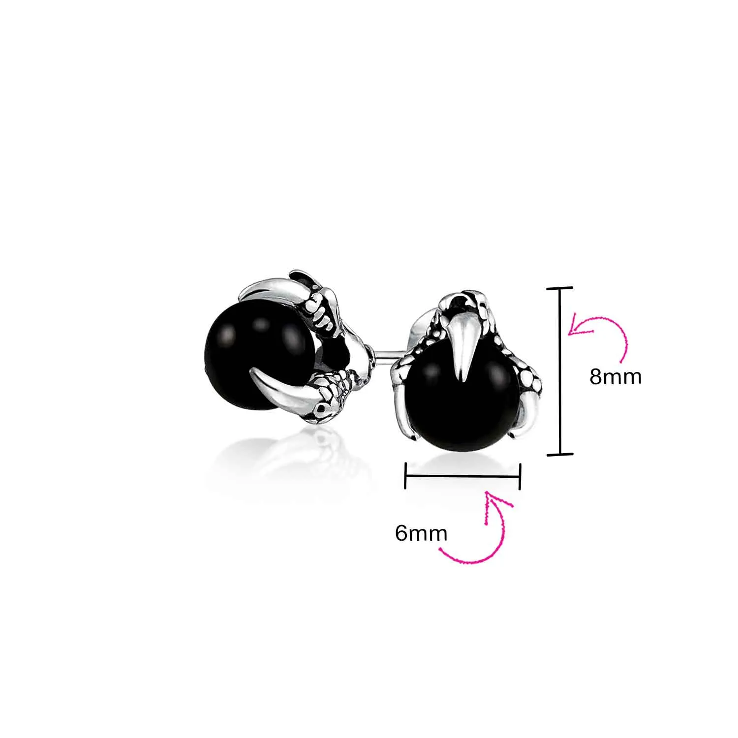 Gothic Punk Rocker Dragon Claw Stud Earrings Aqua Blue Ball for Men Silver Tone