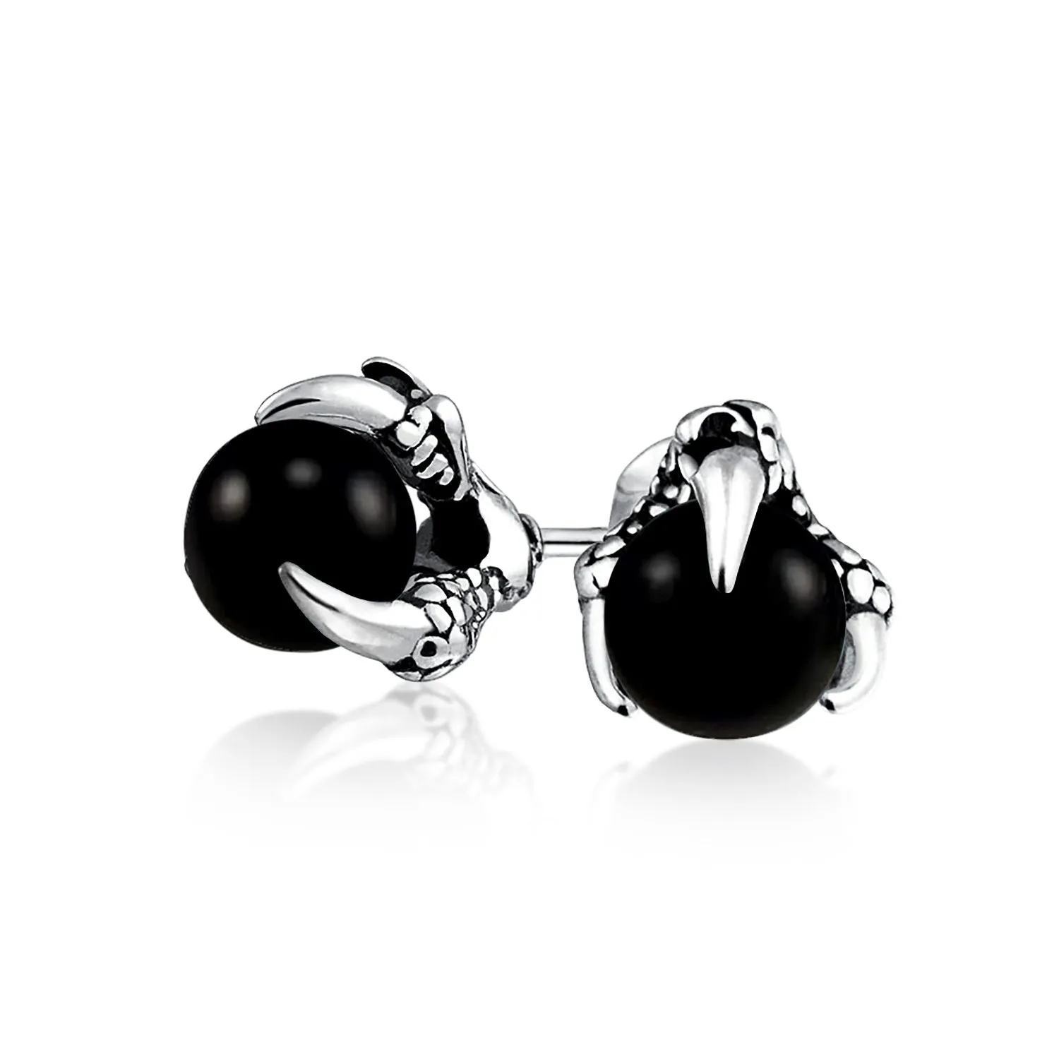 Gothic Punk Rocker Dragon Claw Stud Earrings Aqua Blue Ball for Men Silver Tone