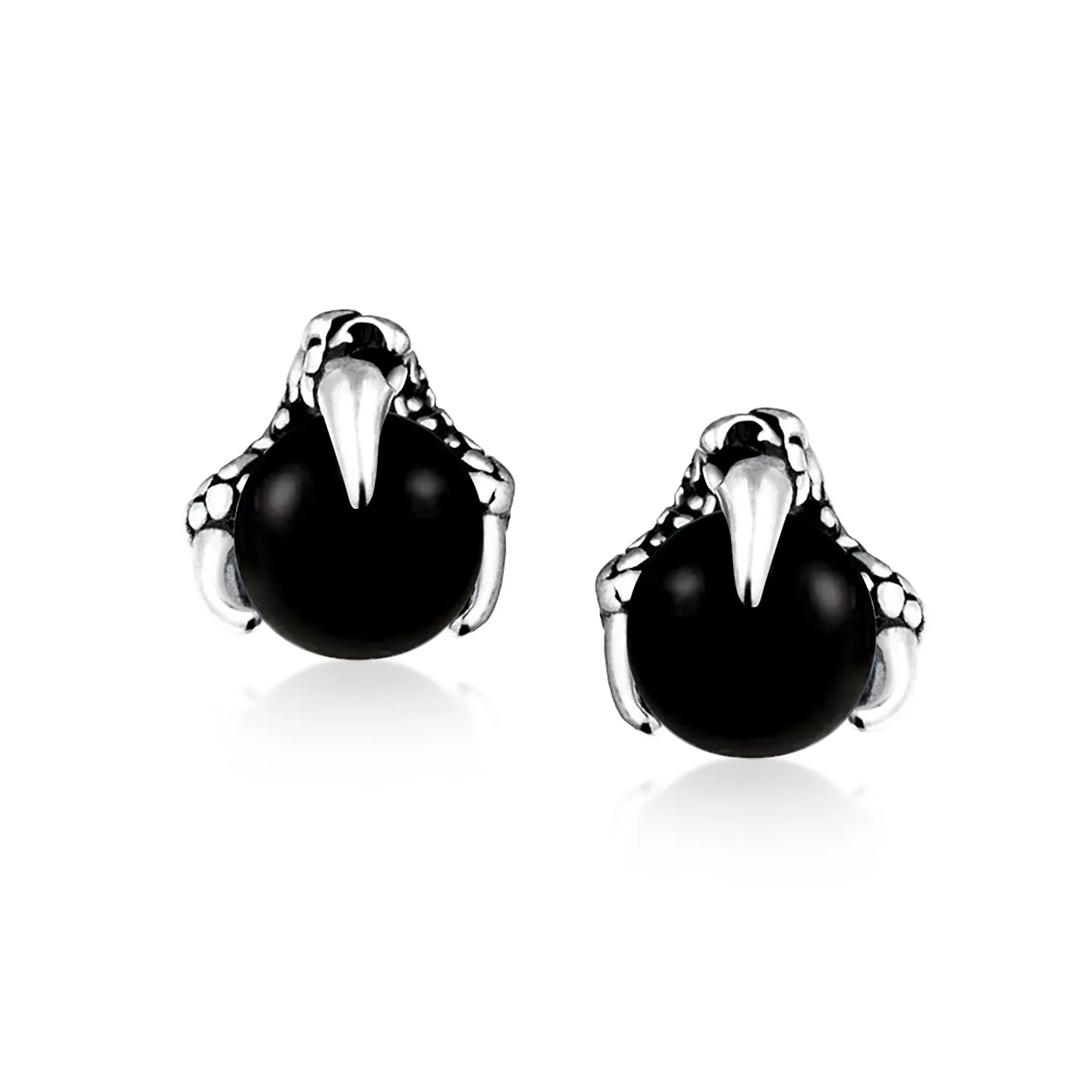 Gothic Punk Rocker Dragon Claw Stud Earrings Aqua Blue Ball for Men Silver Tone