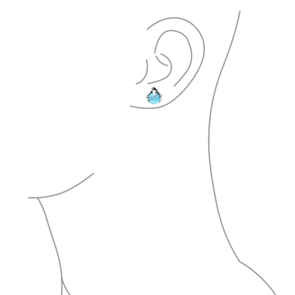 Gothic Punk Rocker Dragon Claw Stud Earrings Aqua Blue Ball for Men Silver Tone