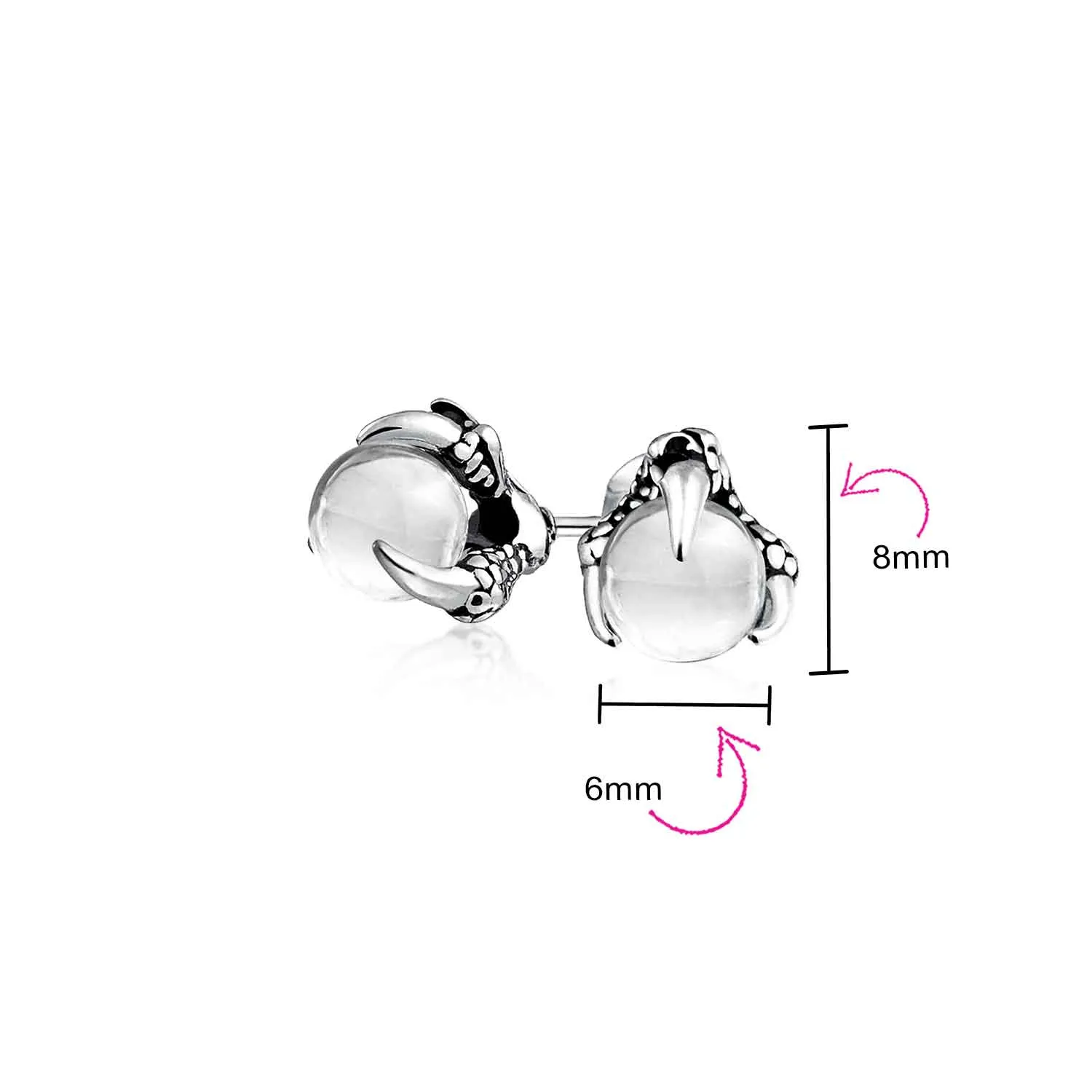 Gothic Punk Rocker Dragon Claw Stud Earrings Aqua Blue Ball for Men Silver Tone