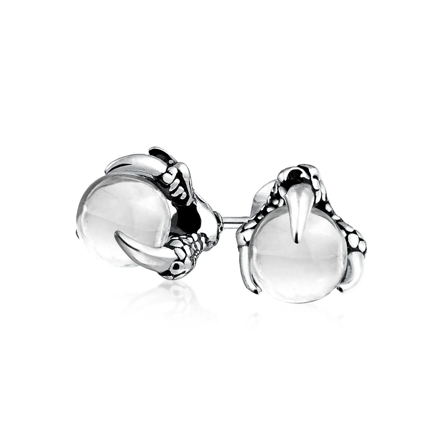 Gothic Punk Rocker Dragon Claw Stud Earrings Aqua Blue Ball for Men Silver Tone
