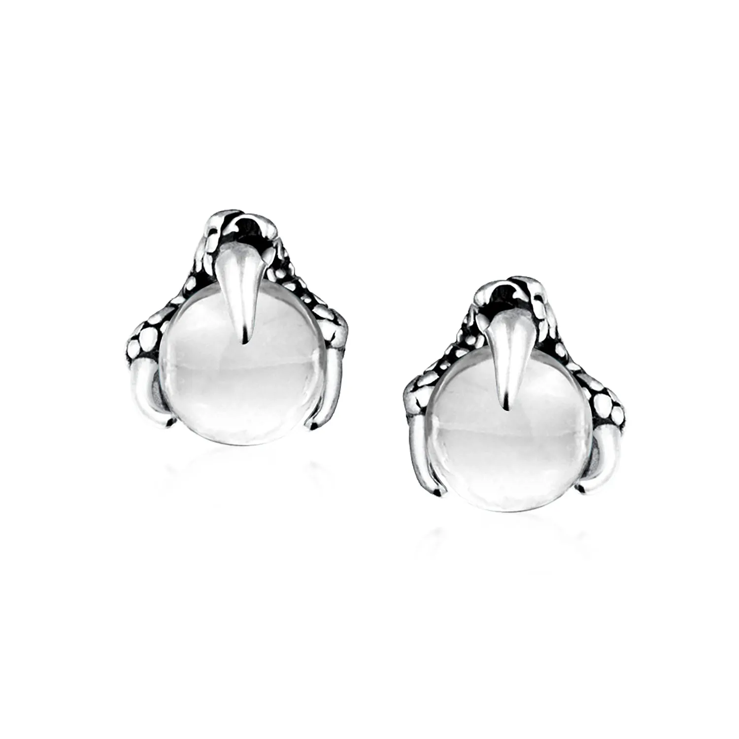 Gothic Punk Rocker Dragon Claw Stud Earrings Aqua Blue Ball for Men Silver Tone