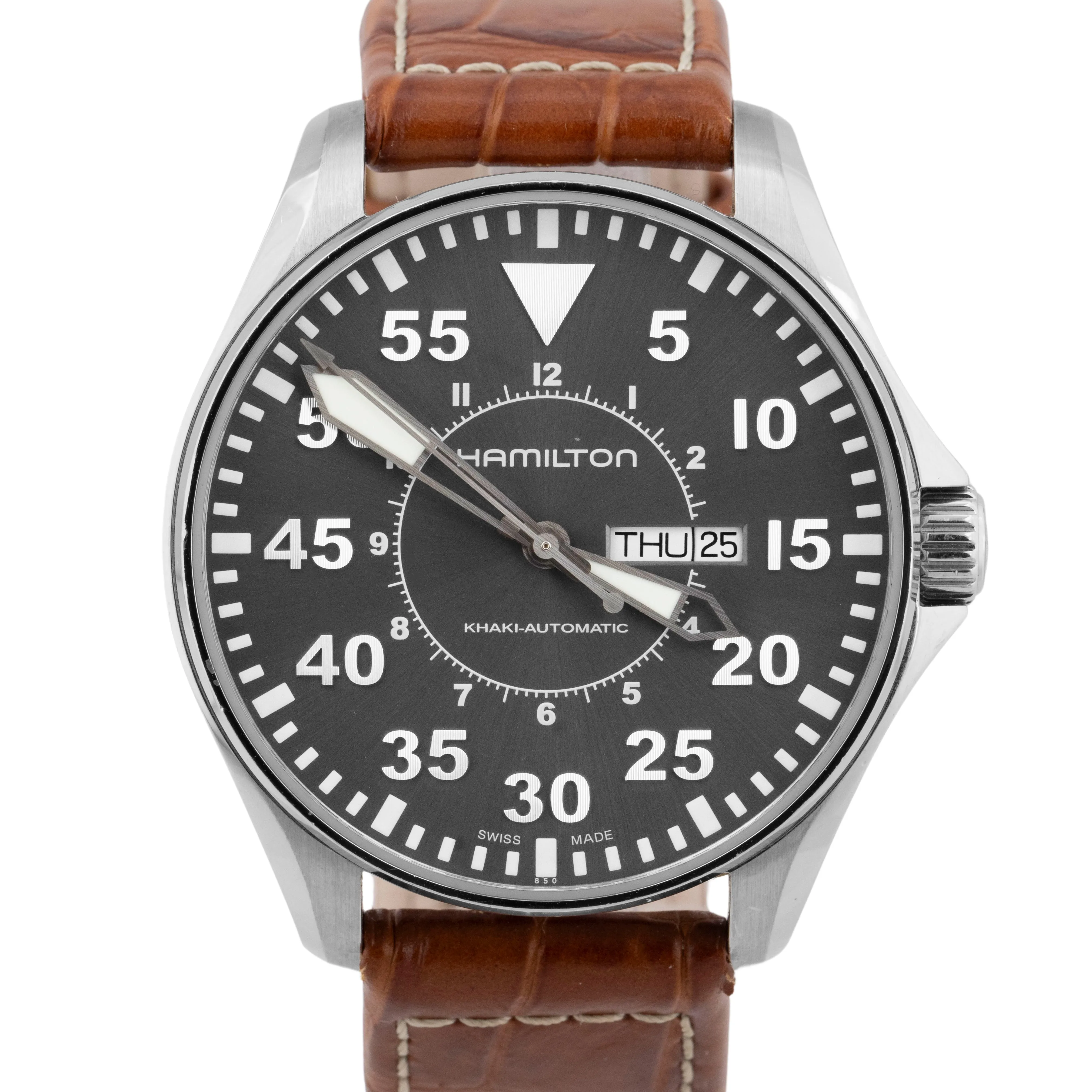 Hamilton Khaki Aviation Pilot Day Date 46mm Gray Stainless Watch H647150 BOX