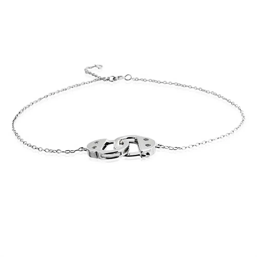 Handcuff Interlocking Anklet Ankle Bracelet Sterling Silver 9-10 Inch