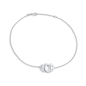 Handcuff Interlocking Anklet Ankle Bracelet Sterling Silver 9-10 Inch