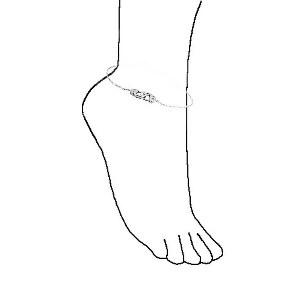 Handcuff Interlocking Anklet Ankle Bracelet Sterling Silver 9-10 Inch