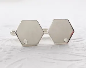 Hexagon Geometric Moissanite Flush Set Cuff Links in Sterling Silver