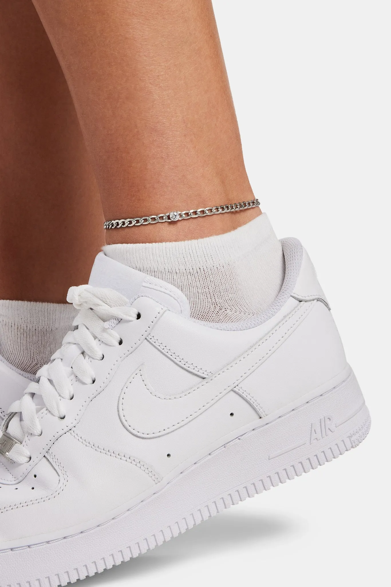 Iced CZ Gem Cuban Anklet - White