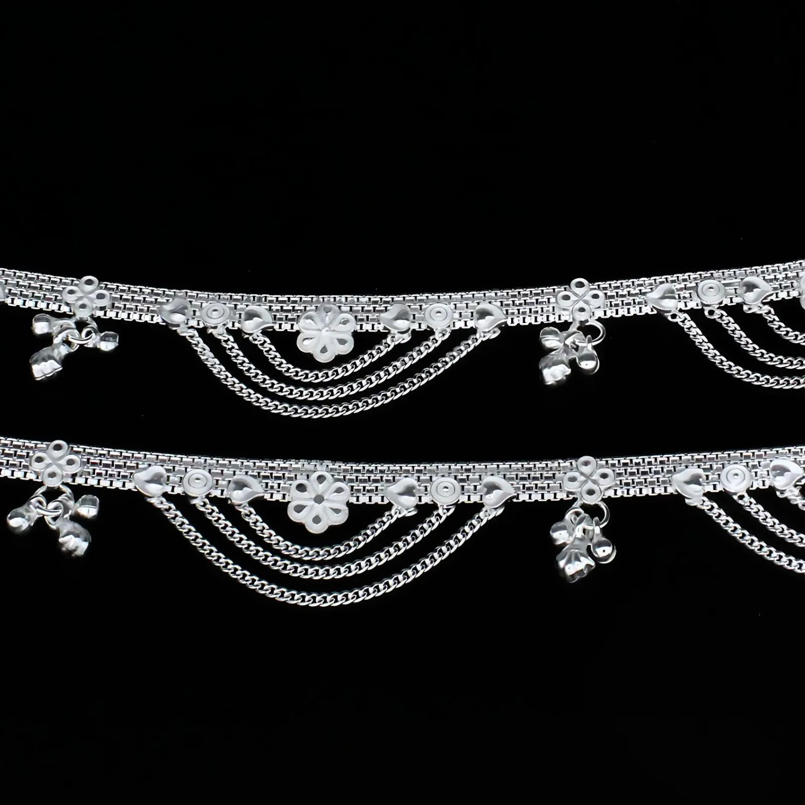 Indian Bridal Real Sterling Silver women Anklets Ankle Pair 10.3"