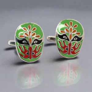 Jing Mask or Chinese Opera mask  green Cufflinks (Online Exclusive)