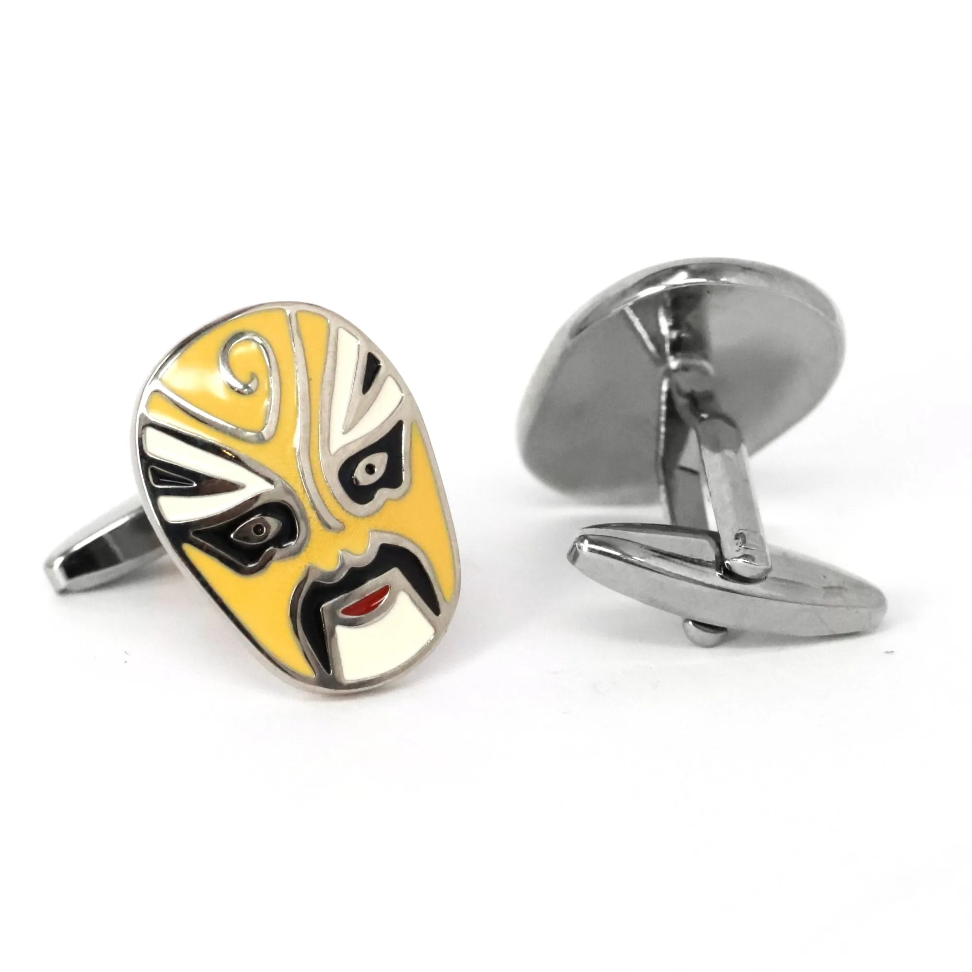 Jing Mask or Chinese Opera mask Yellow white Cufflinks (Online Exclusive)