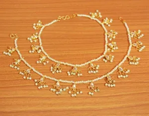 KUNDAN & PEARL GOLD PLATED ANKLETS