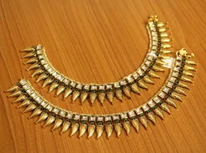 KUNDAN POLKI & MEENAKARI SILVER ALLOY ANKLETS