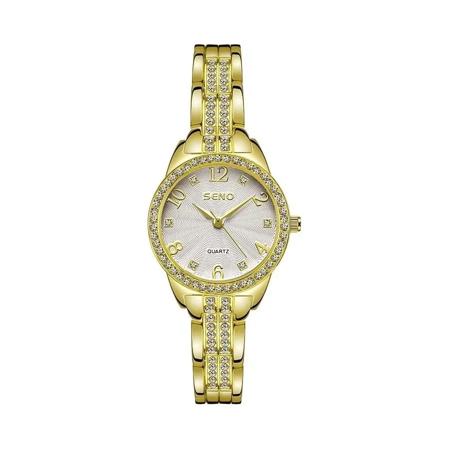 Leather-Strapped Waterproof Diamond Watch with Medium Dial