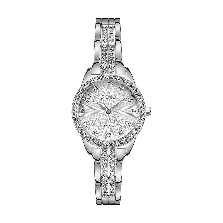 Leather-Strapped Waterproof Diamond Watch with Medium Dial
