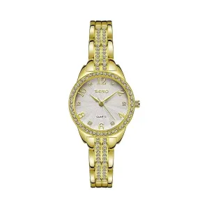 Leather-Strapped Waterproof Diamond Watch with Medium Dial