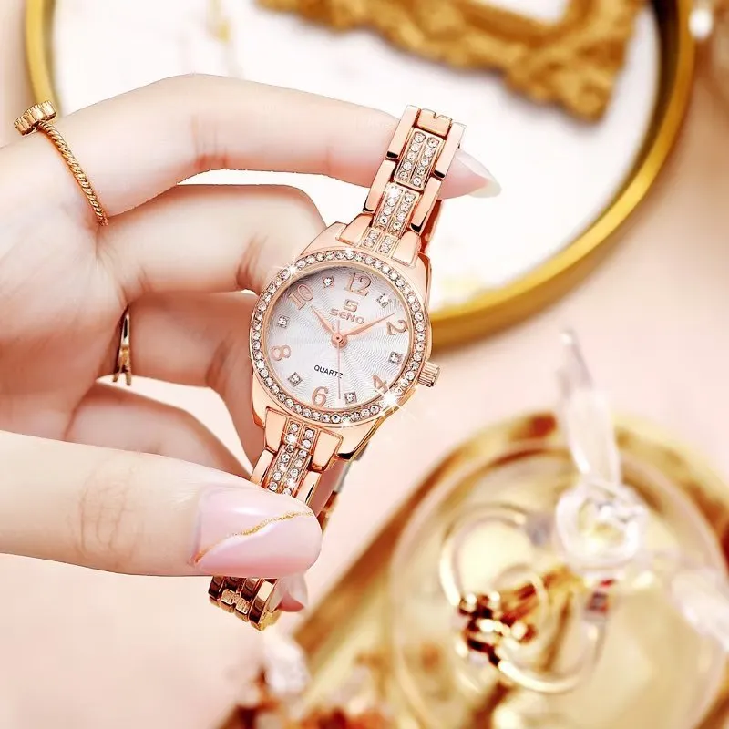 Leather-Strapped Waterproof Diamond Watch with Medium Dial