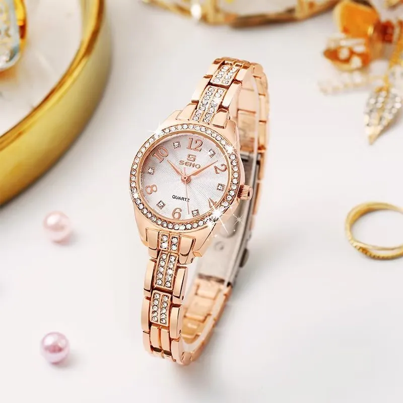 Leather-Strapped Waterproof Diamond Watch with Medium Dial