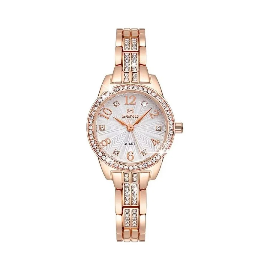 Leather-Strapped Waterproof Diamond Watch with Medium Dial
