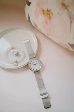 Luxe Crystal Grey Silver Mesh Band Watch
