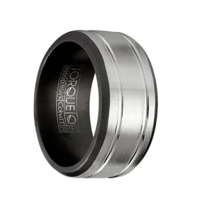 MARDUK Torque Two Toned Cobalt Wedding Band Brushed Center with Dual Groove Accents - 9 mm