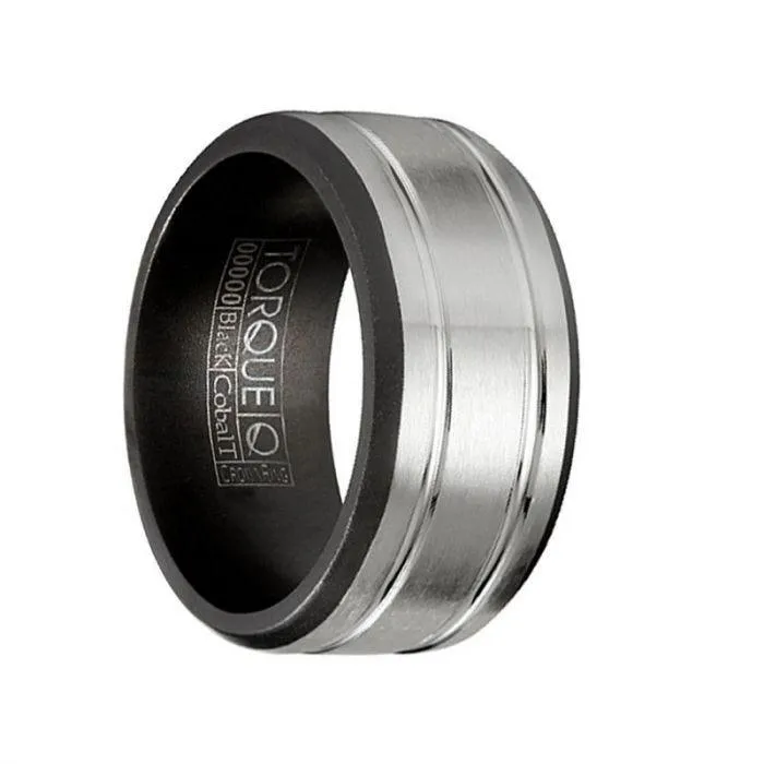 MARDUK Torque Two Toned Cobalt Wedding Band Brushed Center with Dual Groove Accents - 9 mm
