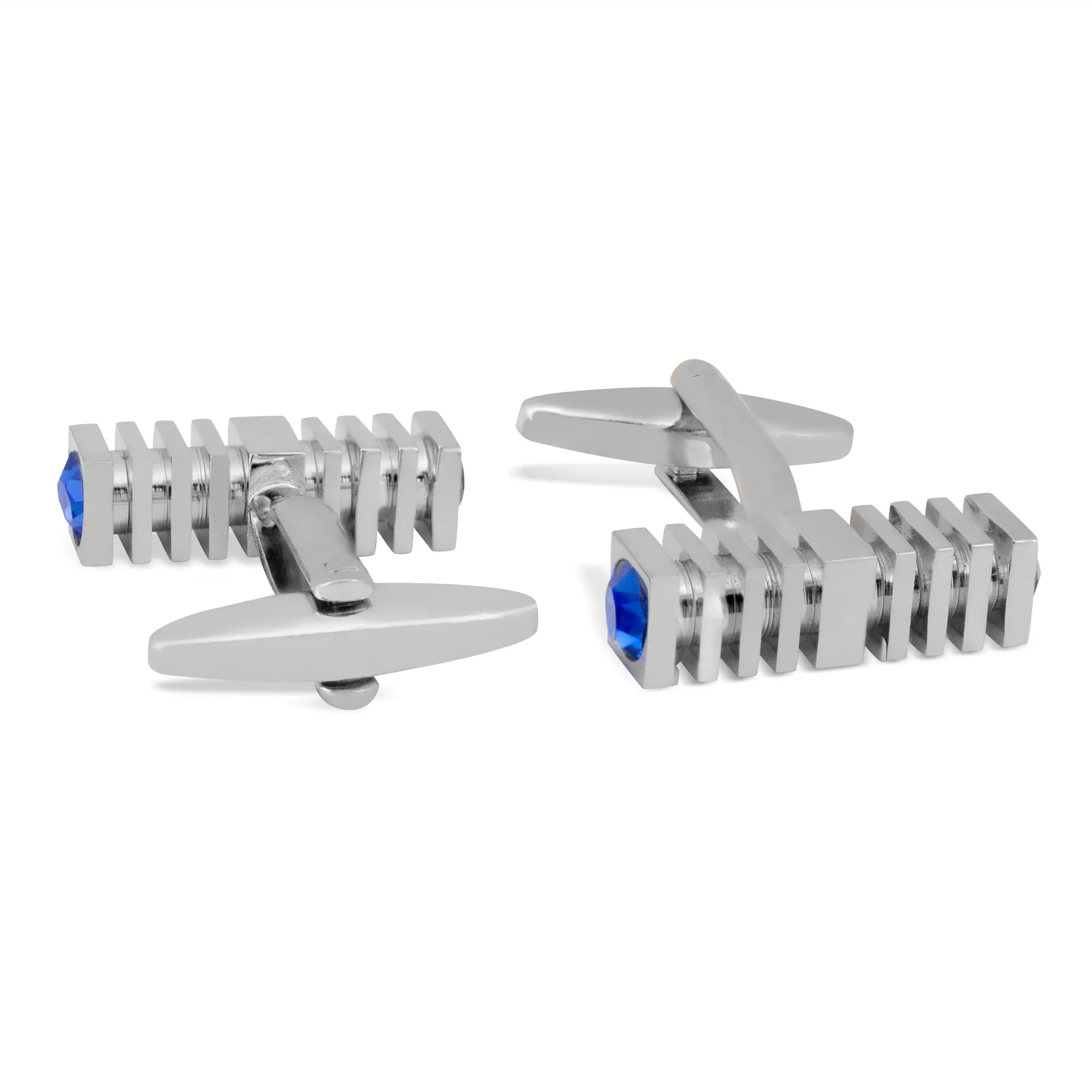 MarZthomson  Blue Crystal with Silver Square Design Cufflink (Online Exclusive)