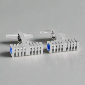 MarZthomson  Blue Crystal with Silver Square Design Cufflink (Online Exclusive)