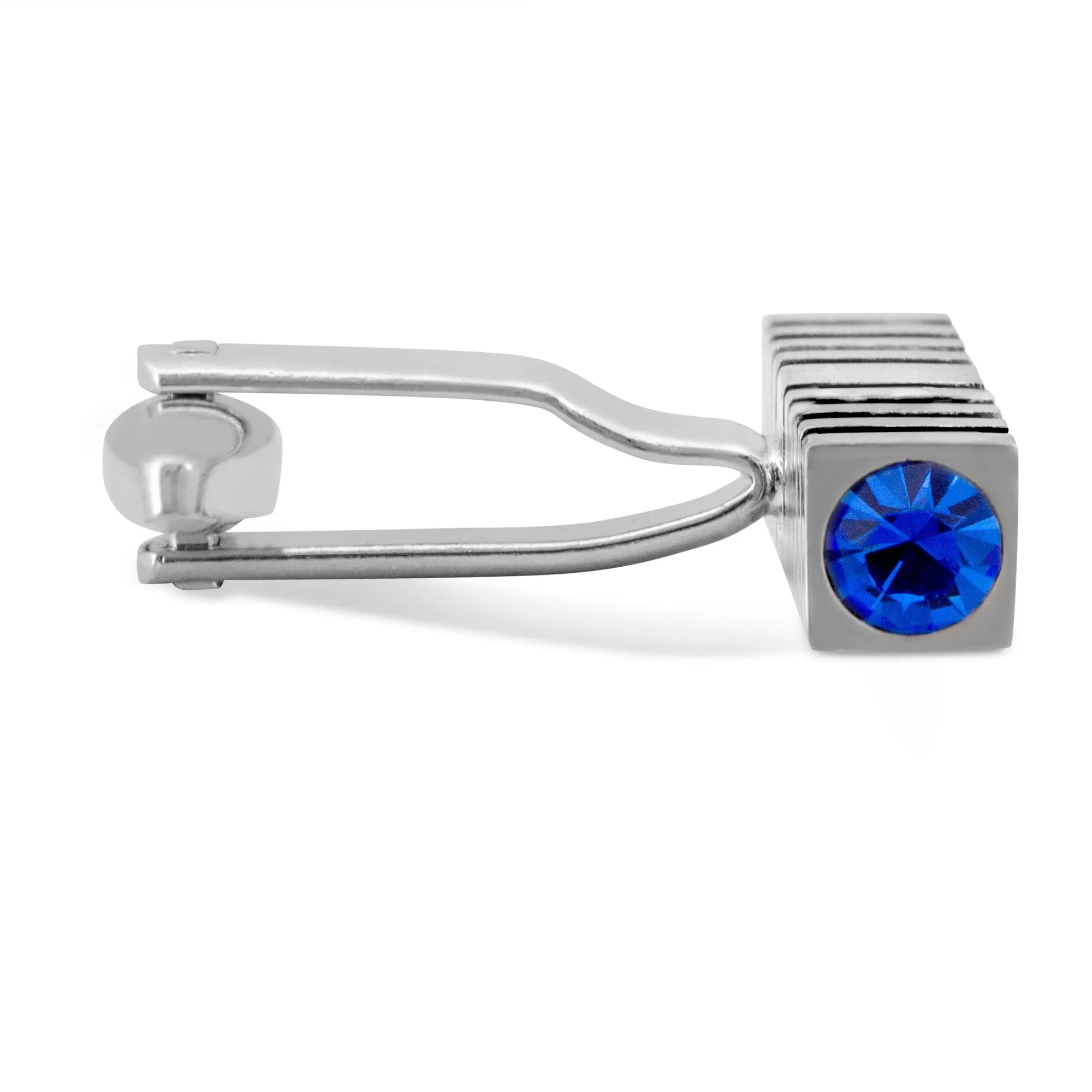 MarZthomson  Blue Crystal with Silver Square Design Cufflink (Online Exclusive)
