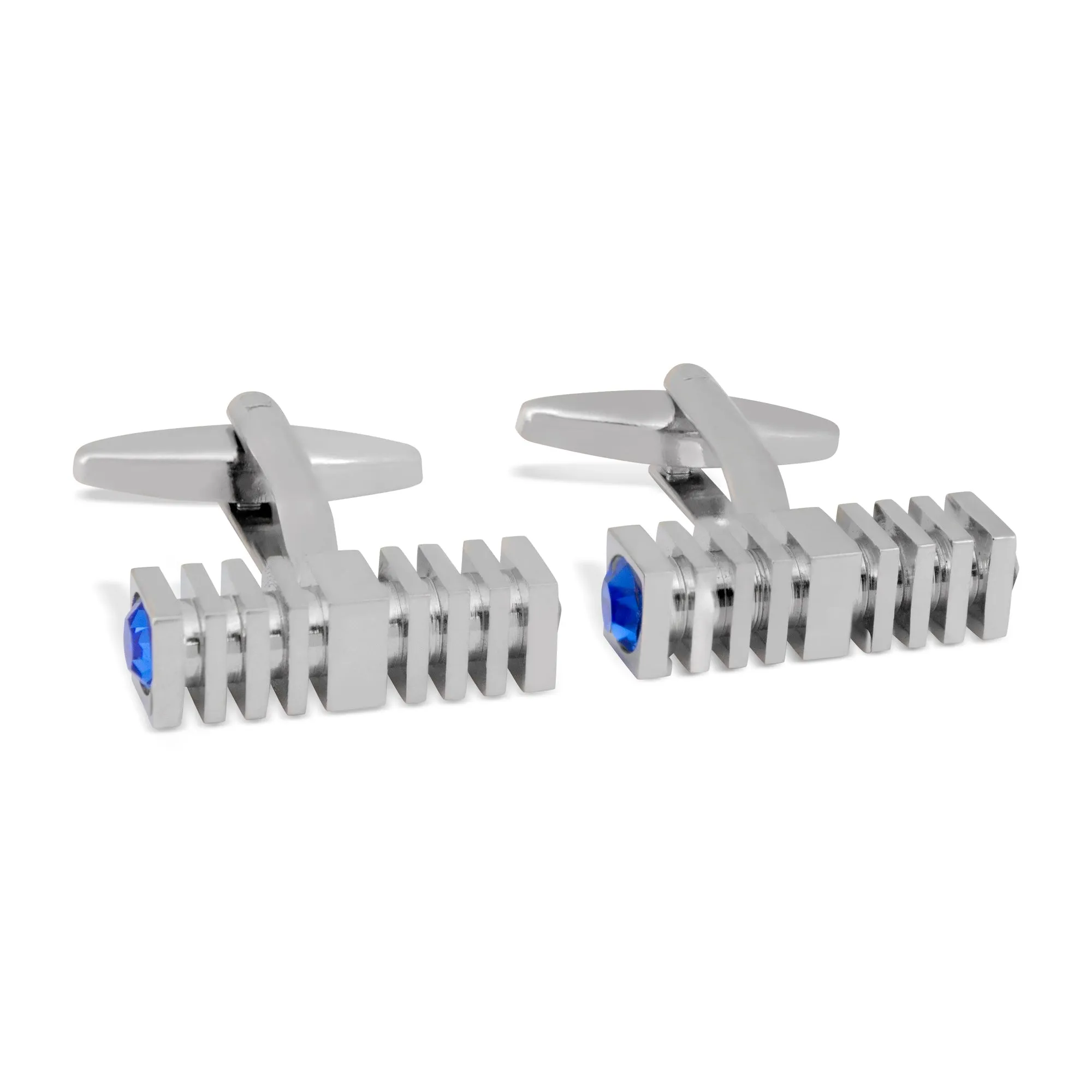 MarZthomson  Blue Crystal with Silver Square Design Cufflink (Online Exclusive)