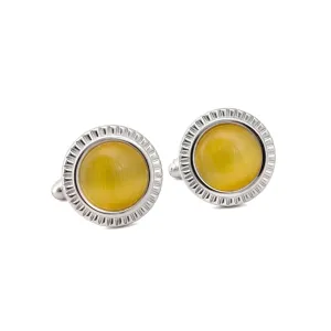 MarZthomson Faceted Round Bezel with Fibre Optic Glass Cufflink in Yellow (Online Exclusive)