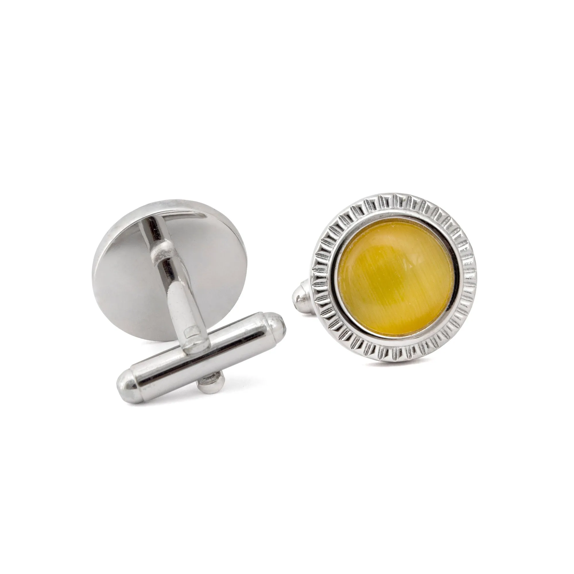 MarZthomson Faceted Round Bezel with Fibre Optic Glass Cufflink in Yellow (Online Exclusive)